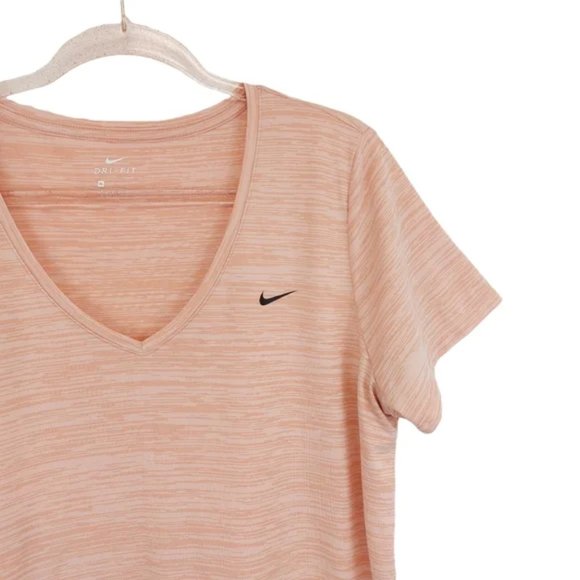 Nike Dri-Fit, V Neck, Short Sleeve Workout Shirt, Pink, Size Medium - Picture 3 of 7